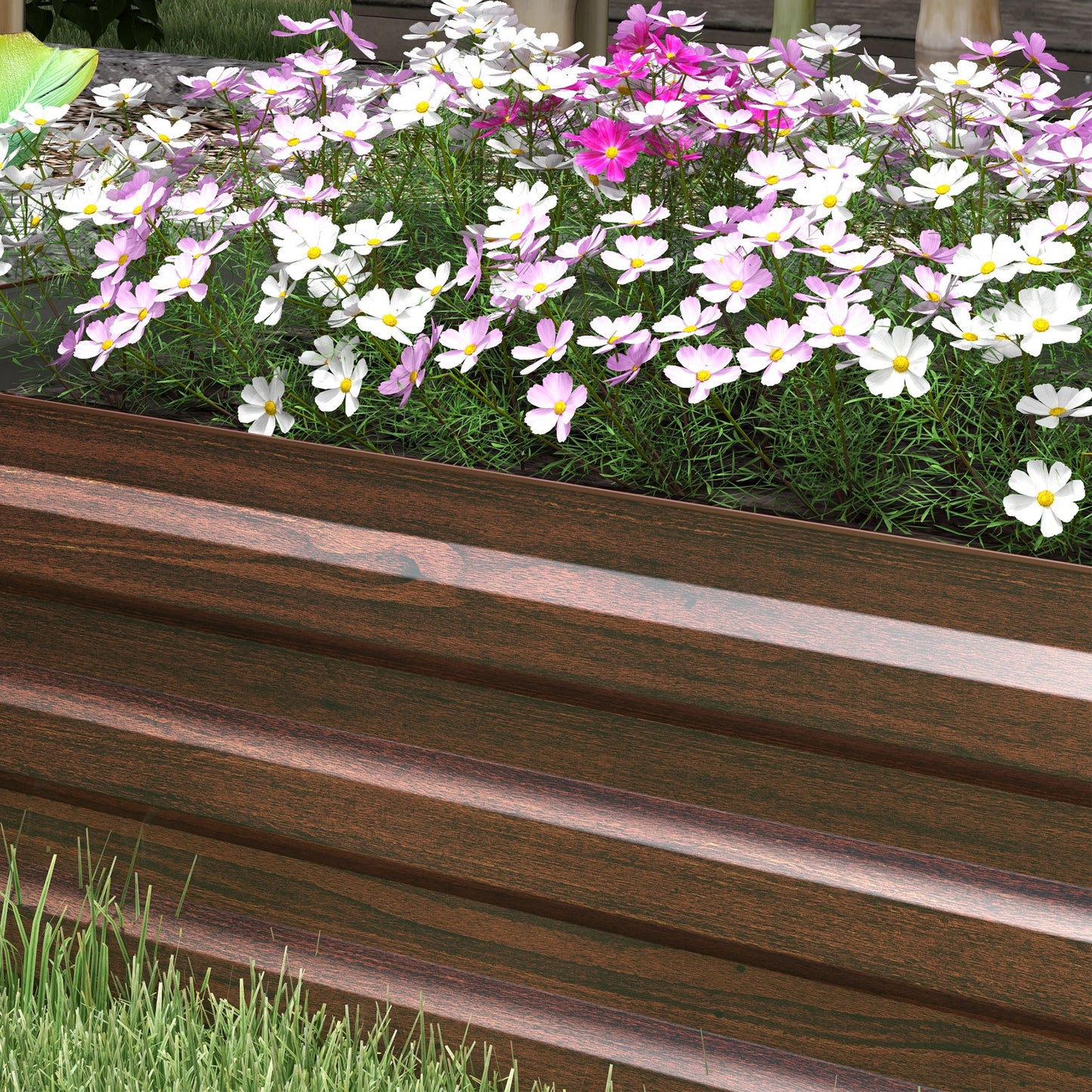 Outsunny 60 x 240cm Galvanised Steel Planter, with Open Bottom, Brown