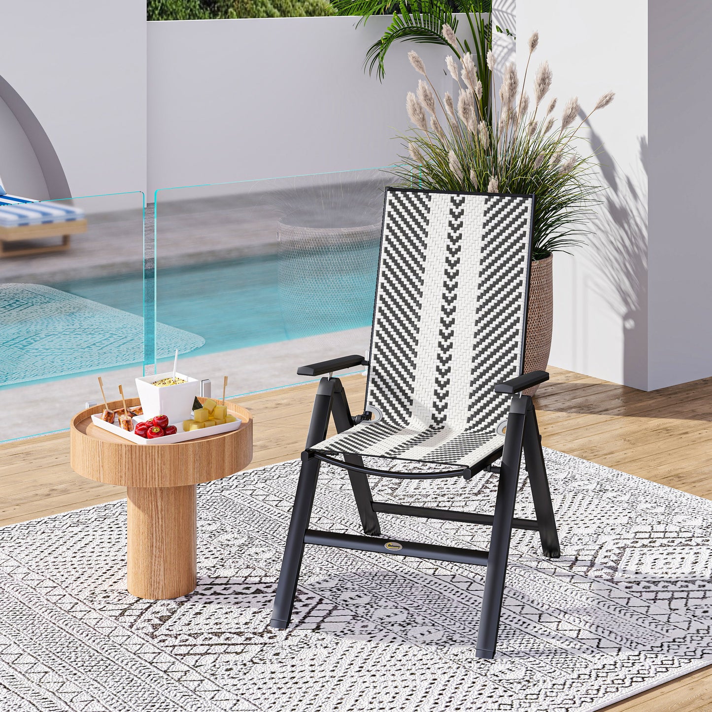Outsunny Rattan Reclining Folding 5 Position Garden Chair - Black / Grey / Orange