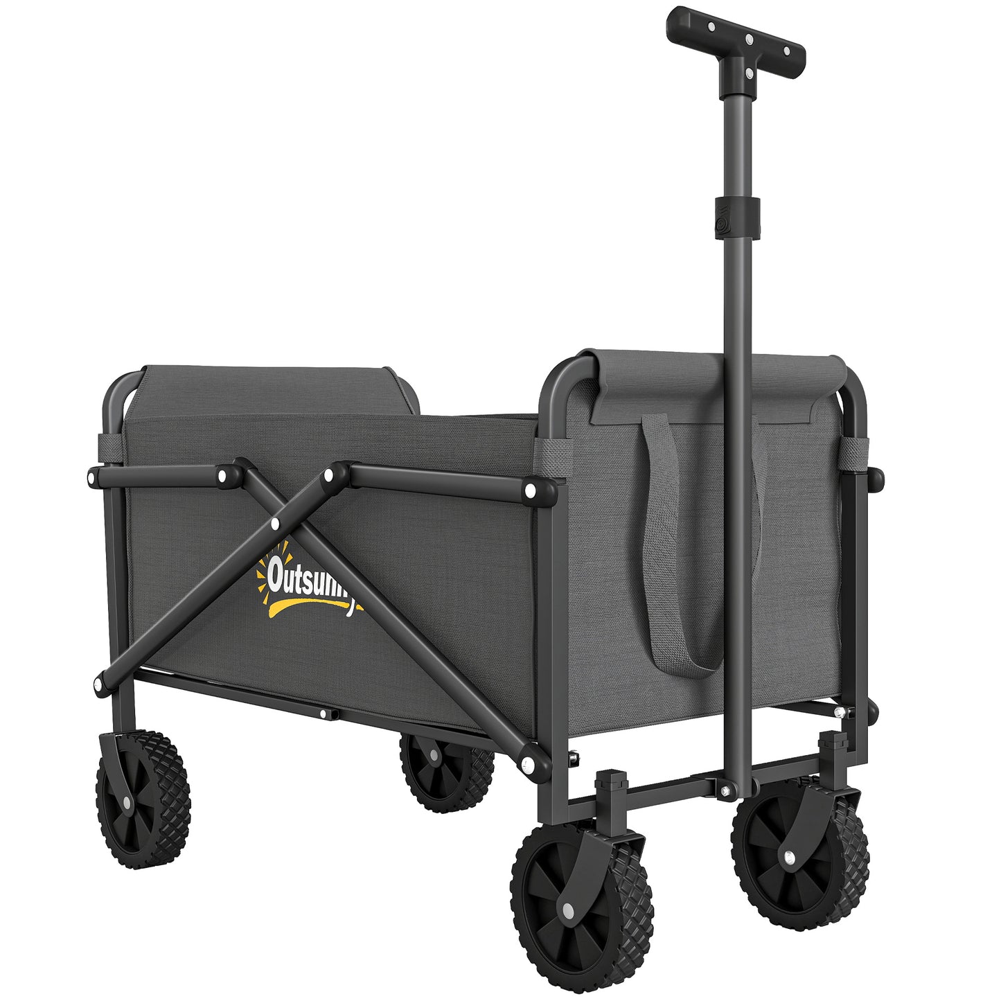 Outsunny 41L Festival Trolley on Wheels, Small Garden Folding Trolley Cart, 60kg Heavy Duty Collapsible Folding Wagon with Adjustable Handle and Carrying Bag for Beach, Camping