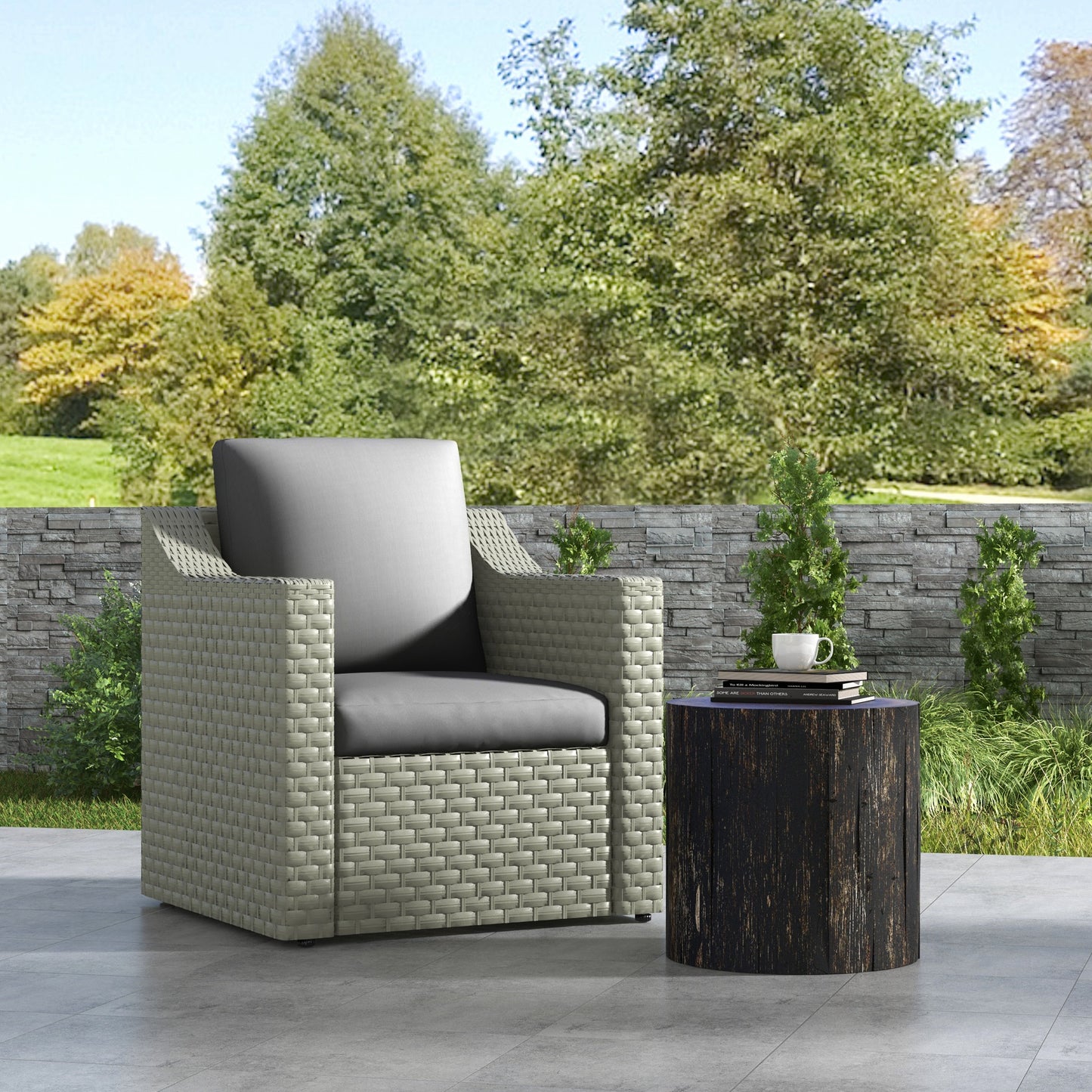 Outsunny Set of 4 Outdoor Seat Cushions with Backrest, Fabric and PE Rattan Cover, Water Repellent Seat Pads for Chair, Swing, Sofa, Grey