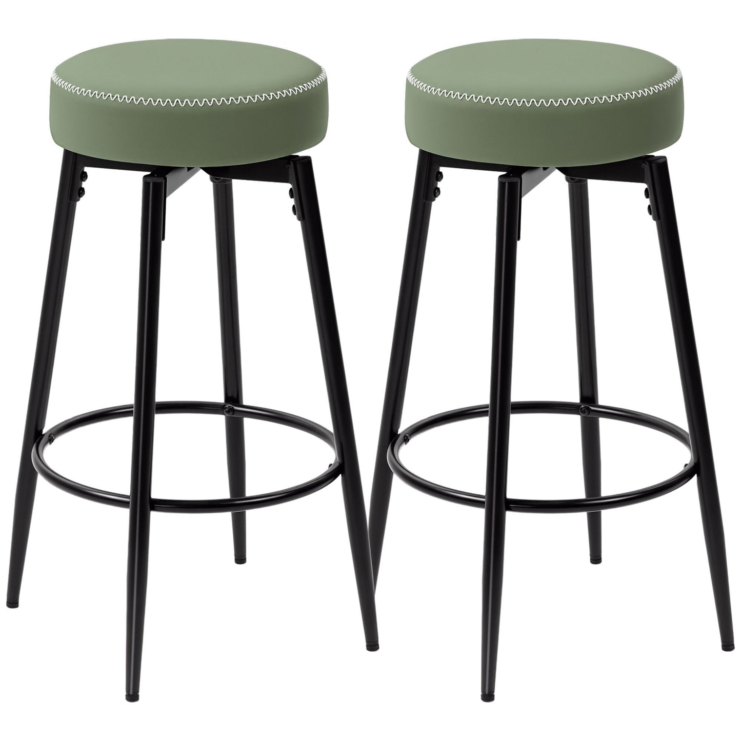 Set of Two Faux Leather Bar Stools - Green/Black - Grey/Black - Brown/Black