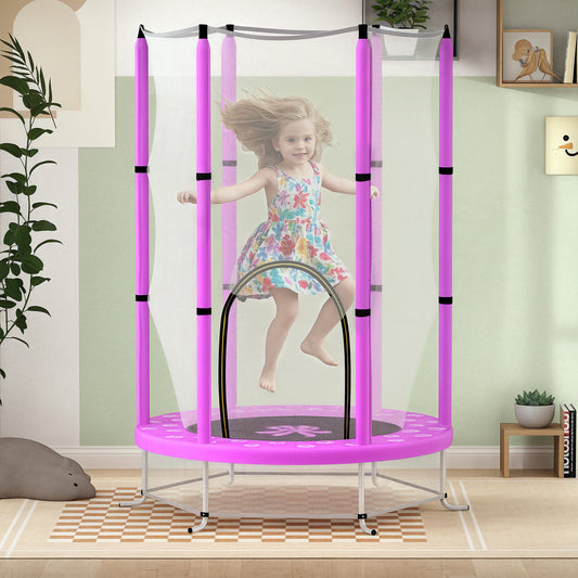 AIYAPLAY 4.6FT Toddler Trampoline w/ Safety Enclosure Net, for Indoor Outdoor Use, Ages 3-6 Years, Octopus Pattern - Purple / Green