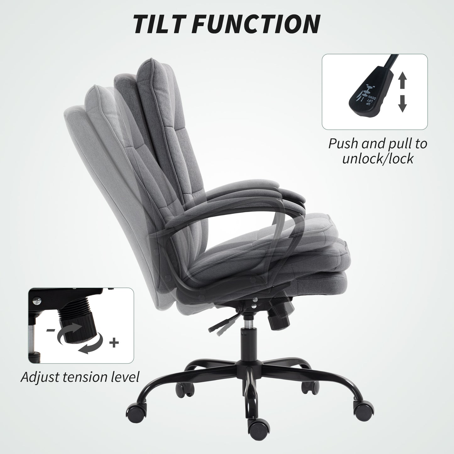 Double Padded Linen-Look Office Chair - Charcoal Grey/ Light Grey