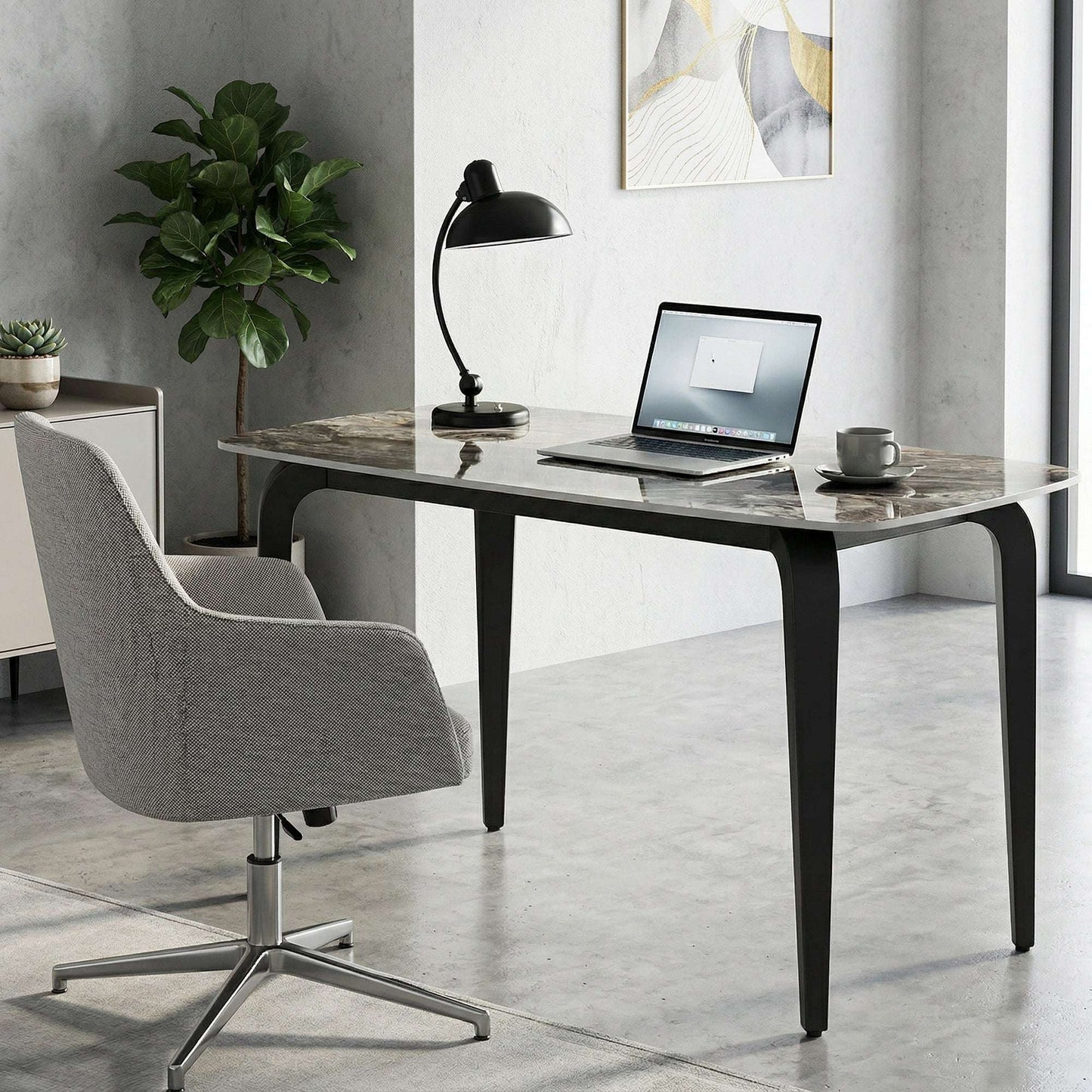 Sintered Stone Dining Table | 4 Seater | 130x70x75cm | Heat & Scratch Resistant | Stain-Resistant | Metal Legs | Adjustable Feet | Brown