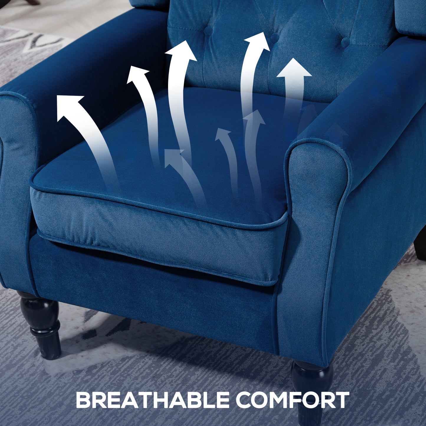 Wingback Accent Chair, Retro Vintage Style Upholstered Button Tufted Occasional Chair for Living Room and Bedroom, Blue