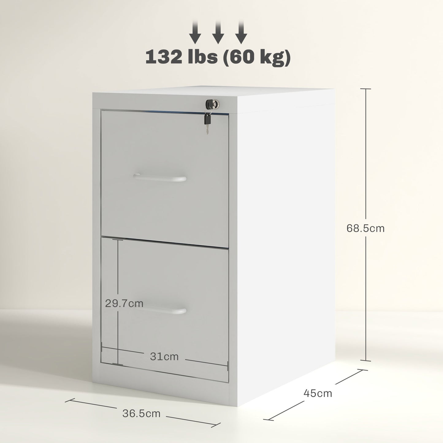 Two-Drawer Modern Steel Filing Cabinet Organiser Storage Unit Cabinet - White