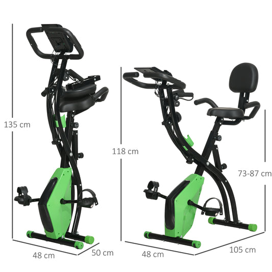 2-in-1 Folding Exercise Bike with 8-Level Magnetic Resistance, Arm Resistance Band, Pulse Sensor, Green