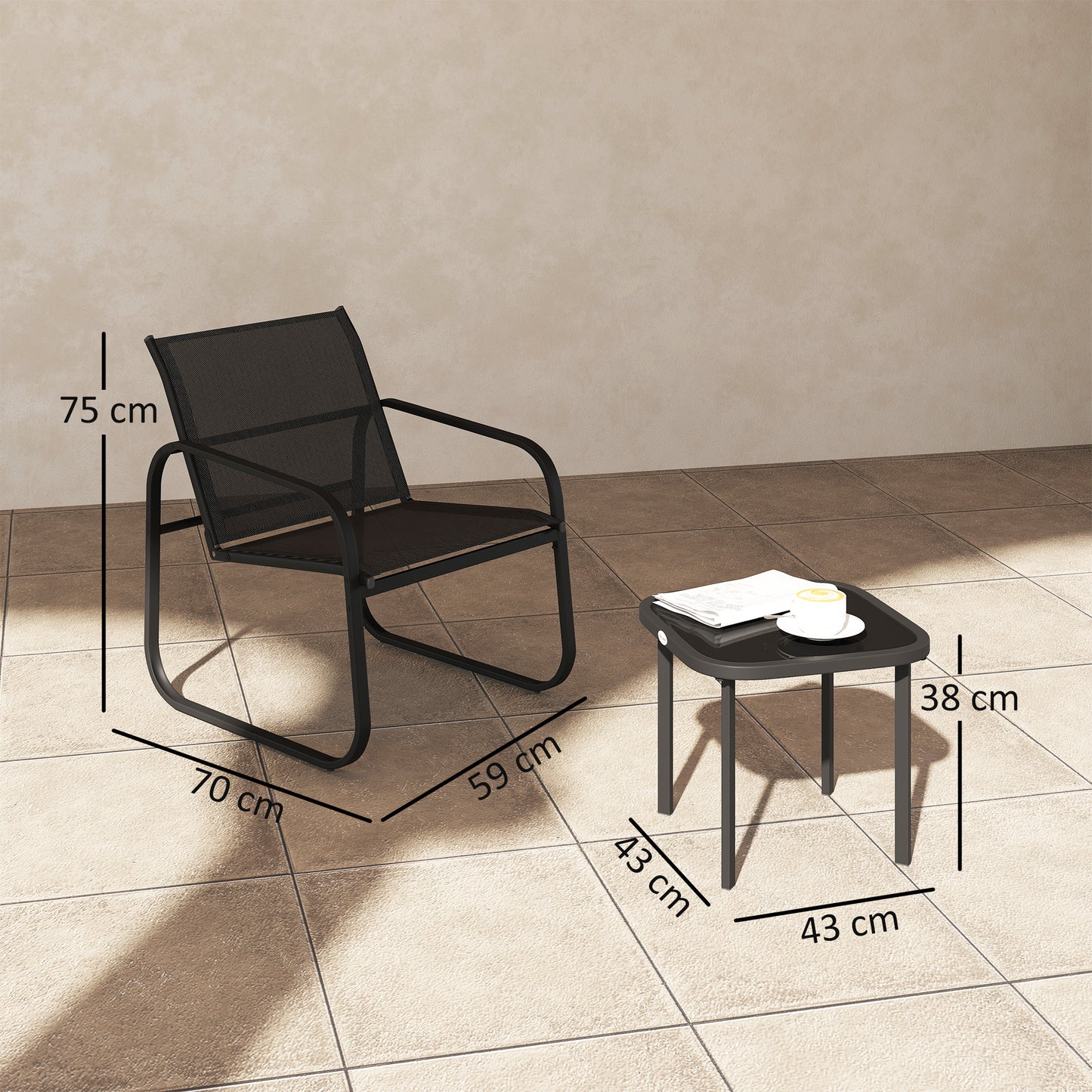 Outsunny Three-Piece Garden Seating Chairs & Table Set - Black