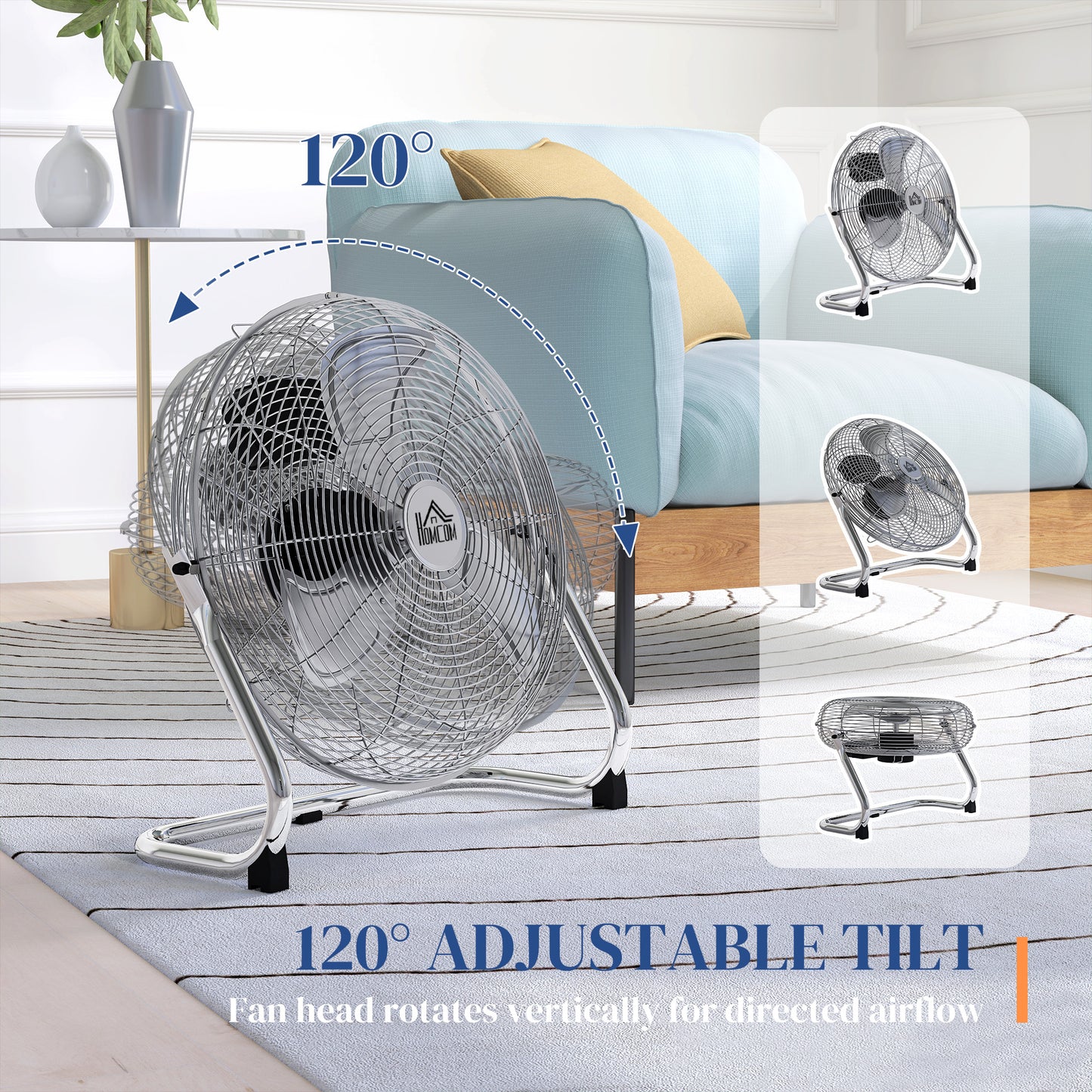 Metal Desk Fan with 3 Speeds & 120° Adjustable Tilt - Silver