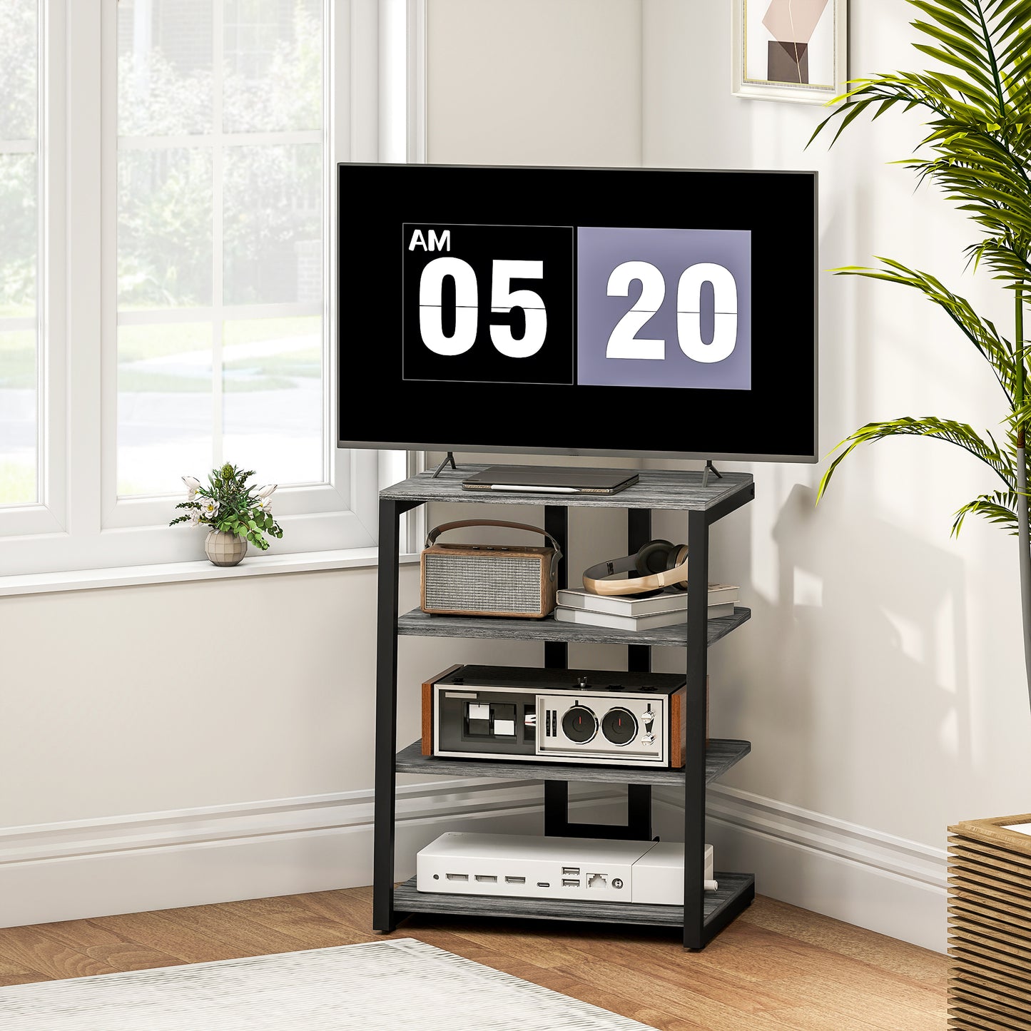 HiFi Seperates Stand, with Four Storage Shelves - Dark Grey