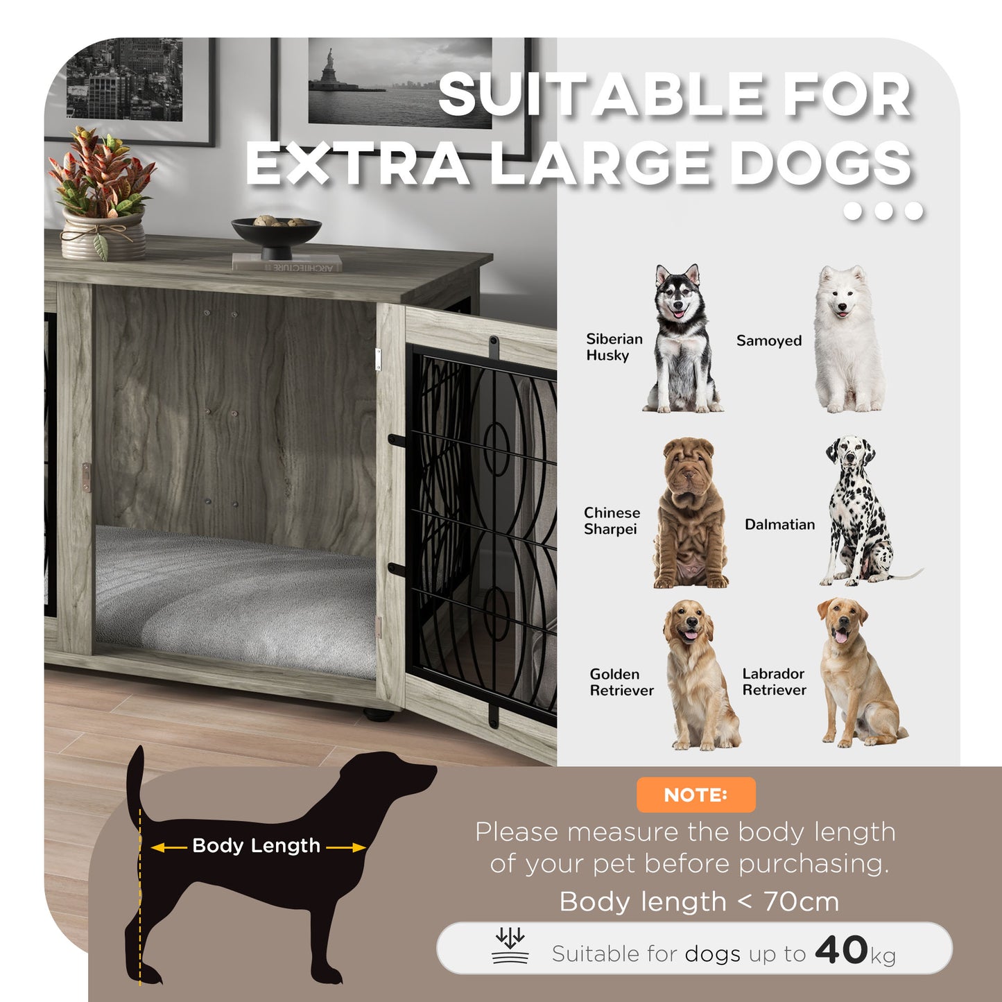 PawHut 44.5" Indoor Dog Crate Furniture End Table with Soft Washable Cushion, Lockable Front Door, for Extra Large Dogs