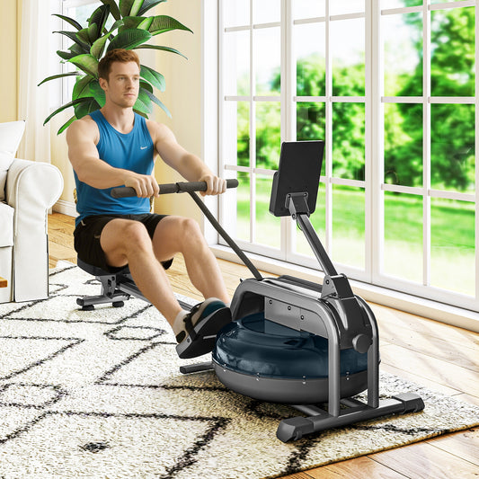 Water Rowing Machine, Machines for Home Gym with Adjustable Resistance, Wheels, LCD Monitor, Cardio Training
