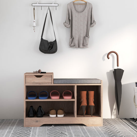 Multi-Compartment Shoe Storage Bench, with Seat - Grey