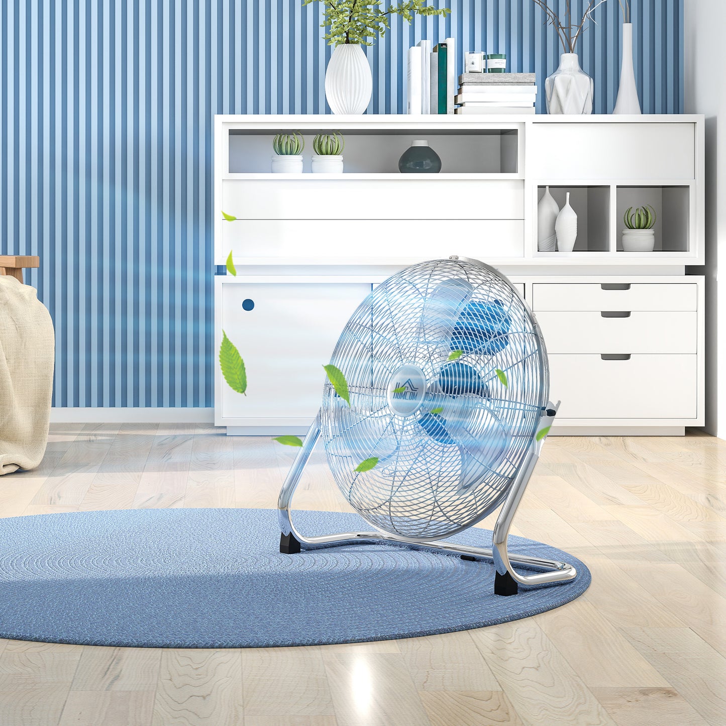 Metal Floor Fan, Electric Portable Desk & Table Fan with 3 Speed Settings and 120° Adjustable Tilt, Powerful Airflow for Home Office, Silver Tone