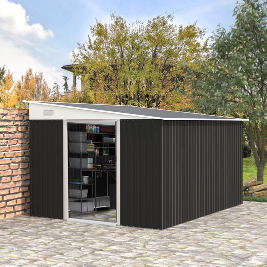 Outsunny 3.3 x 2.68m Corrugated Metal Outdoor Garden Storage Shed - Black