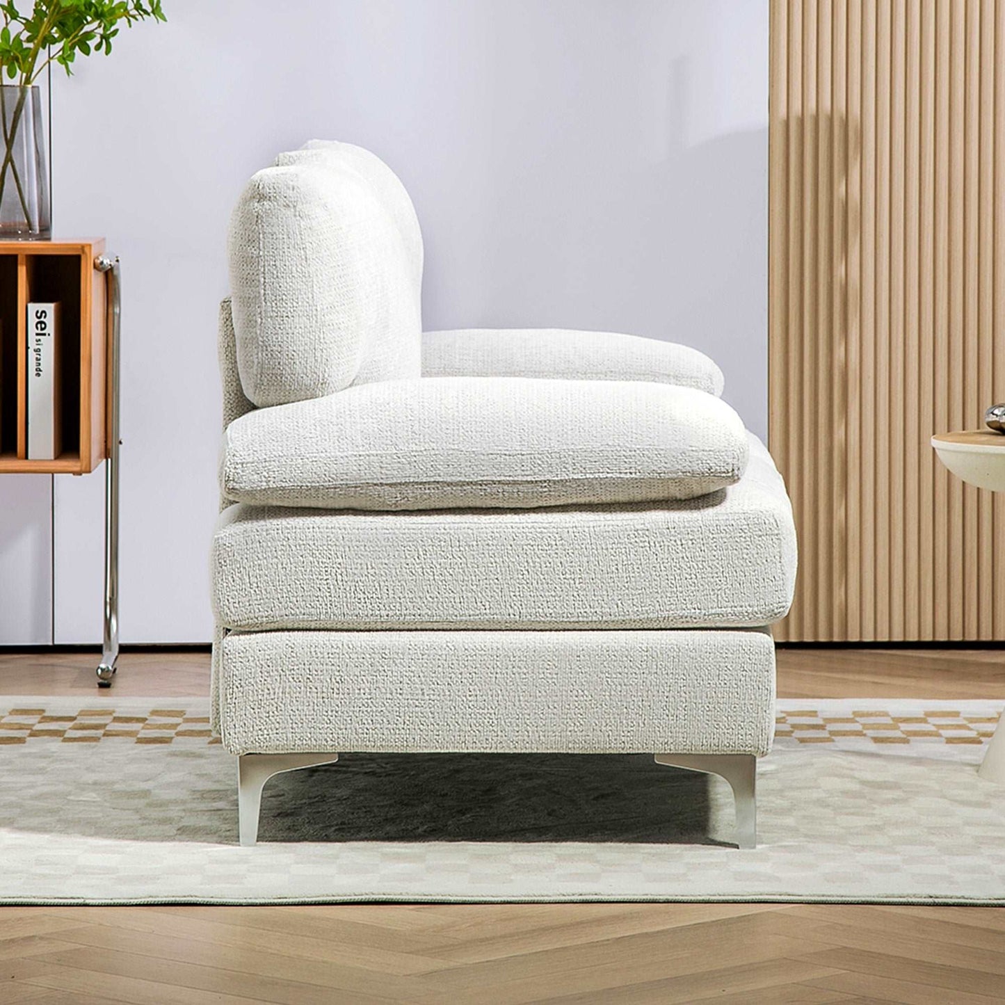 2 Seater Sofa, Modern Fabric Loveseat with Spring Cushion and Metal Legs, Small Couch for Living Room, Bedroom, Home Office, Reception, Cream White