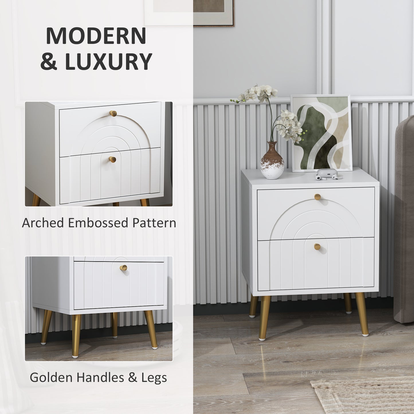 2-Drawer Bedside Table Set of 2 - White