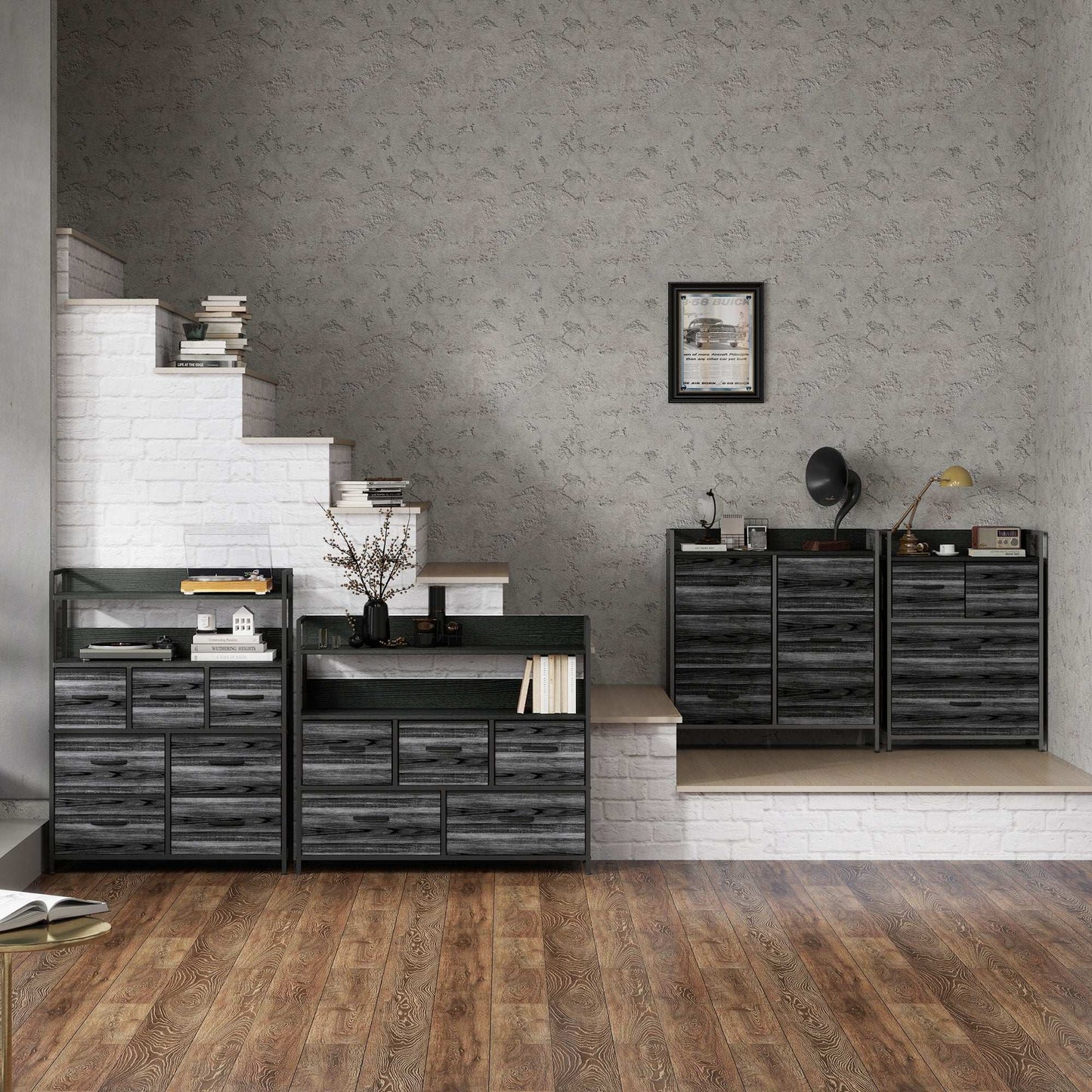 ustic Chest of Seven Fabric Drawers - Black