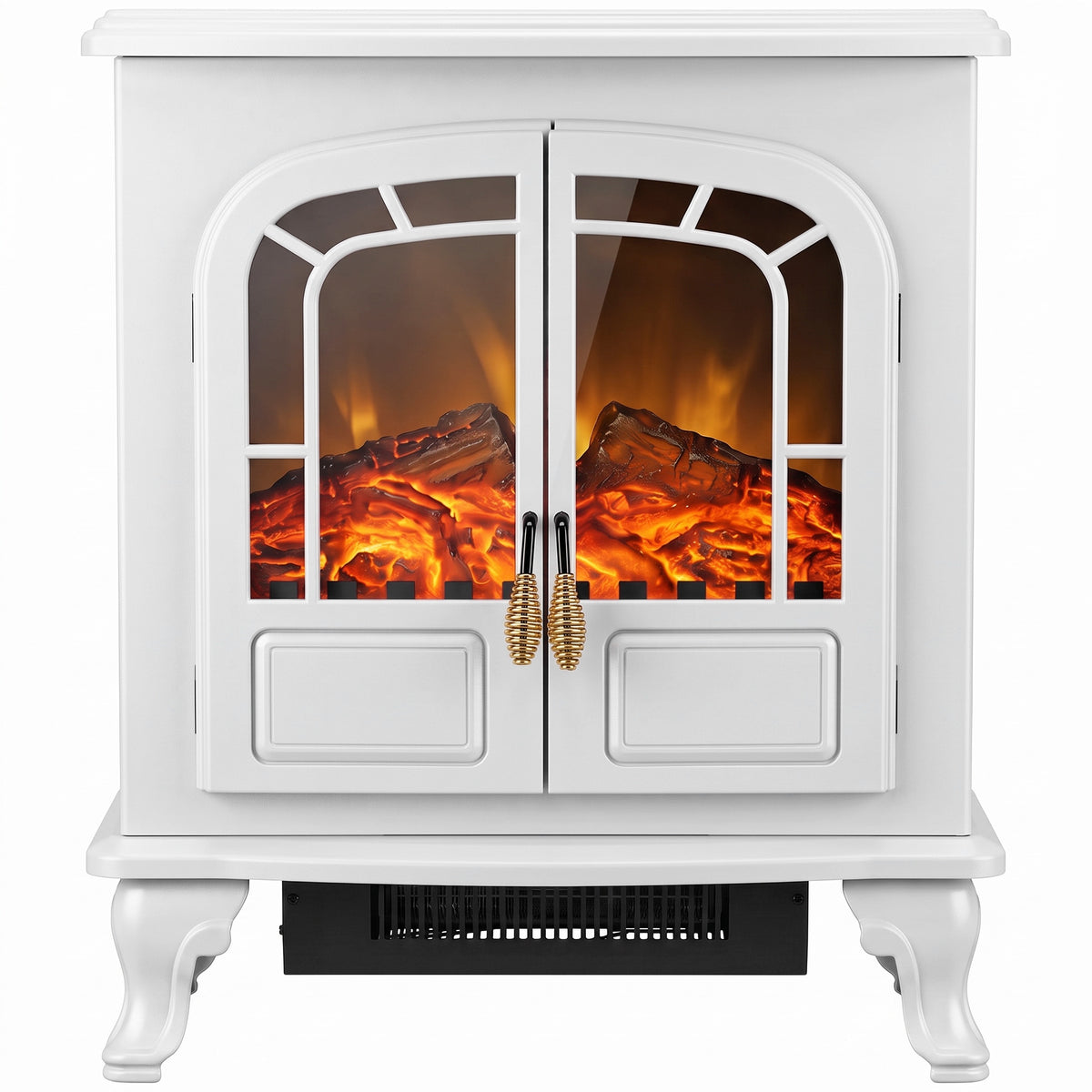 Electric Fireplace Stove | Grey Freestanding 2000W Heater with LED Flame Effect, Energy Rating C