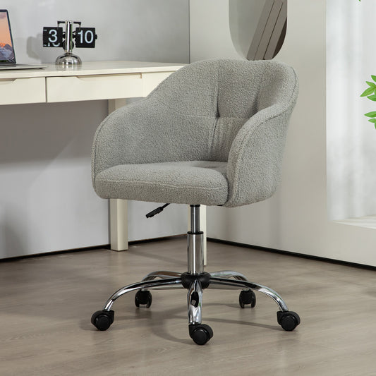 Computer Desk Chair, Fabric Swivel Office Chair, Makeup Vanity Chair with Height Adjustable, Wheels, for Home Study Bedroom, Grey
