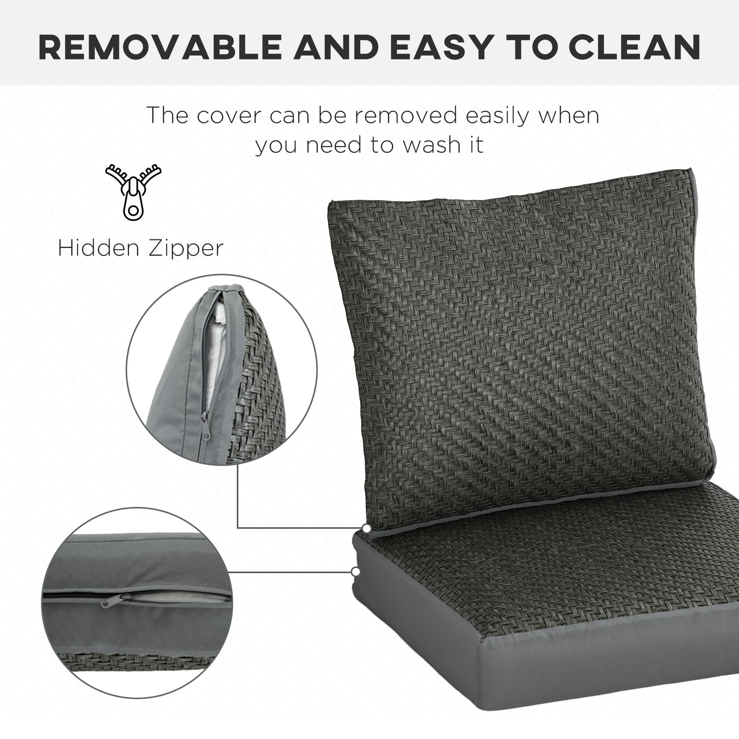 Outsunny Set of 4 Outdoor Seat Cushions with Backrest, Fabric and PE Rattan Cover, Water Repellent Seat Pads for Chair, Swing, Sofa, Grey