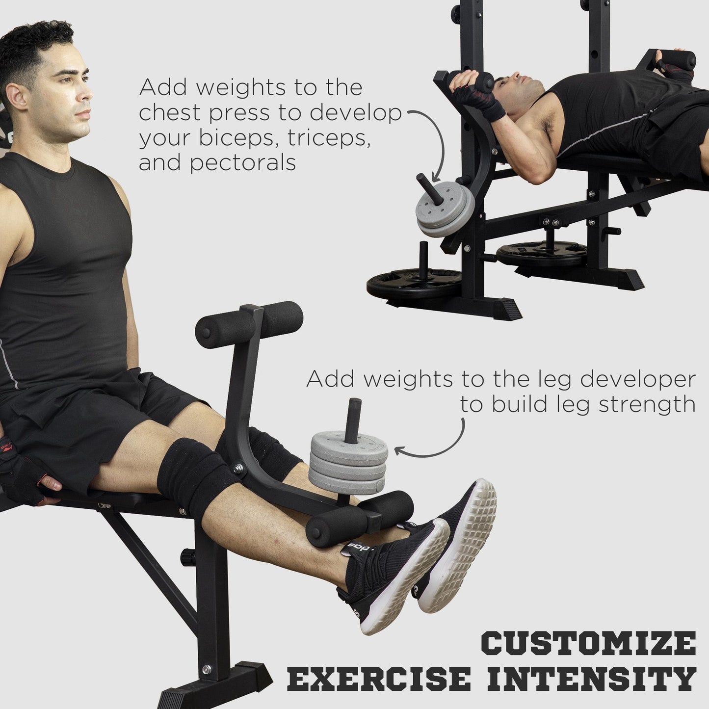 Adjustable Weight Bench with Pulley System, Incline Bench Press Set with Squat Rack, Leg Developer, Butterfly and Weight Storage, for Full Body Workout