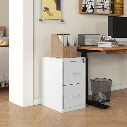 Two-Drawer Modern Steel Filing Cabinet Organiser Storage Unit Cabinet - White