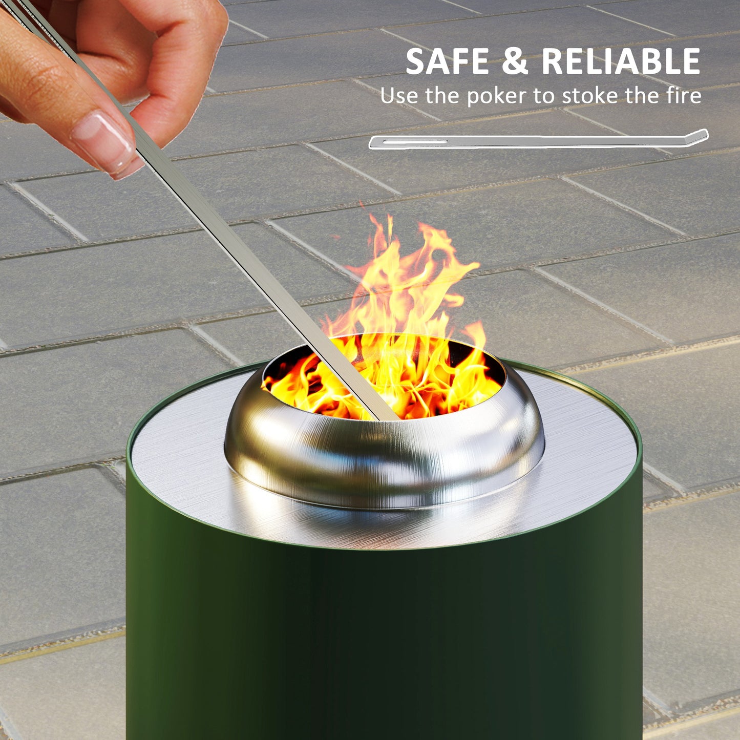Outsunny Smokeless Fire Pit, 16 x 16 cm Stainless Steel Portable Wood Burning Firepit with Poker for Garden Camping Bonfire Party, Green