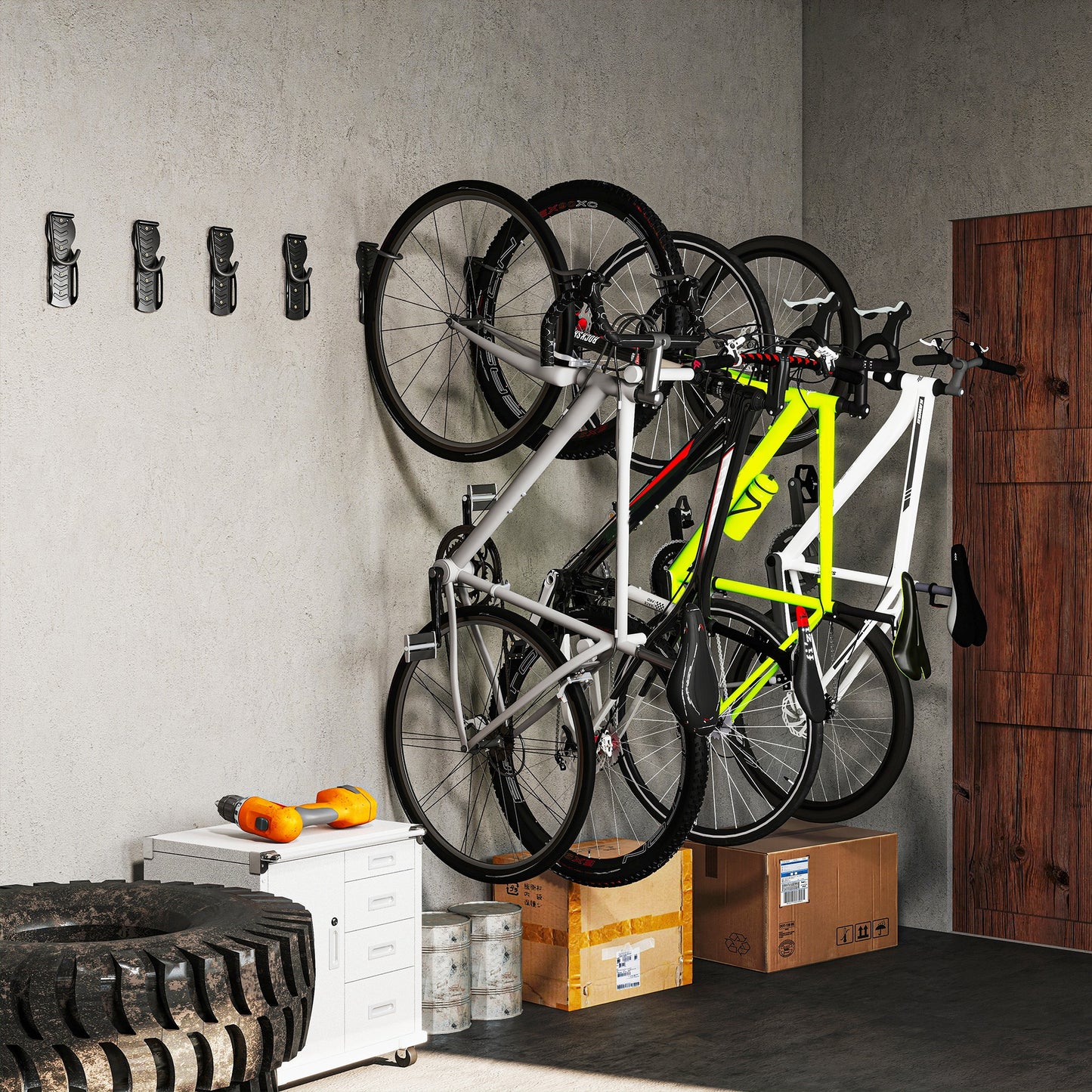 SPORTNOW 8 Pack Bike Rack, Wall Mounted Bicycle Hanger Hook, Foldable Garage Bike Wall Rack, Bicycle Storage Holder