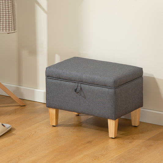 Storage Ottoman & Padded Footstool | 16L Storage | Linen-Look | Rubberwood Legs | 100Β° Lid Opening | 120kg | 49x33x36cm | Charcoal Grey