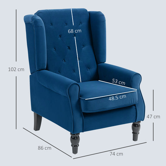 Wingback Accent Chair, Retro Vintage Style Upholstered Button Tufted Occasional Chair for Living Room and Bedroom, Blue