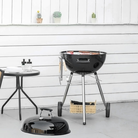Outsunny Portable Kettle BBQ Charcoal Grill - Black
