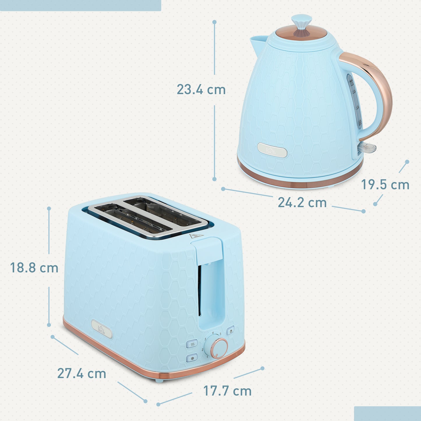 1.7L 3000W Fast Boil Kettle & 2 Slice Toaster Set, Kettle and Toaster Set with Auto Shut Off, Browning Controls