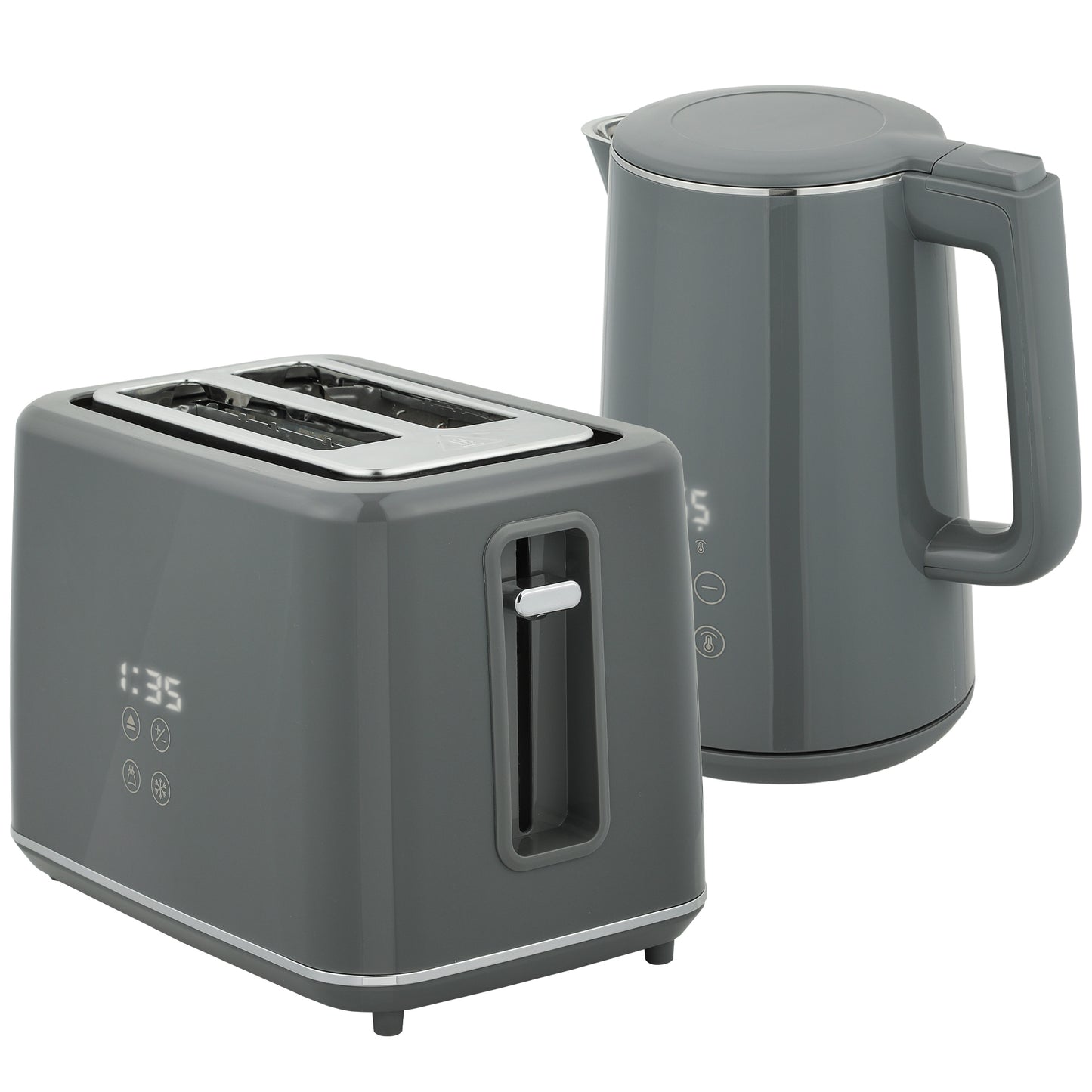 Digital Kettle and Toaster Set, 1.5L 3000W Fast Boil Kettle, 2 Slice Toaster Kitchen Set with 7 Level Browning Controls, Defrost, Reheat, Keep Warm, and LED Touch Display
