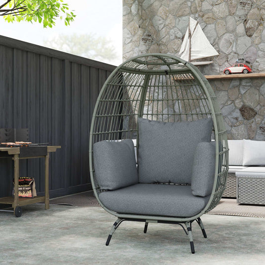 Outsunny Rattan Egg Chair with Cushions and Pillows, Charcoal Grey
