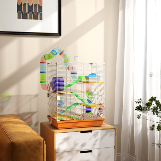 PawHut 5 Tier Hamster Cage Carrier Habitat With Exercise Wheels, Tunnel