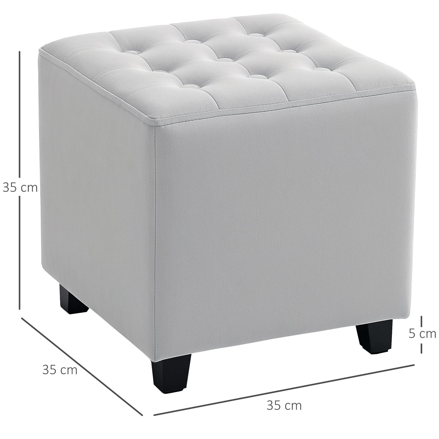 Velvet-Feel Square Ottoman - Light Grey