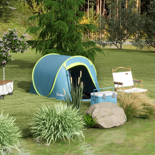 Outsunny 2 Man Pop up Camping Tent, 2000mm Waterproof with Carry Bag for Fishing Hiking Backpacking, Blue