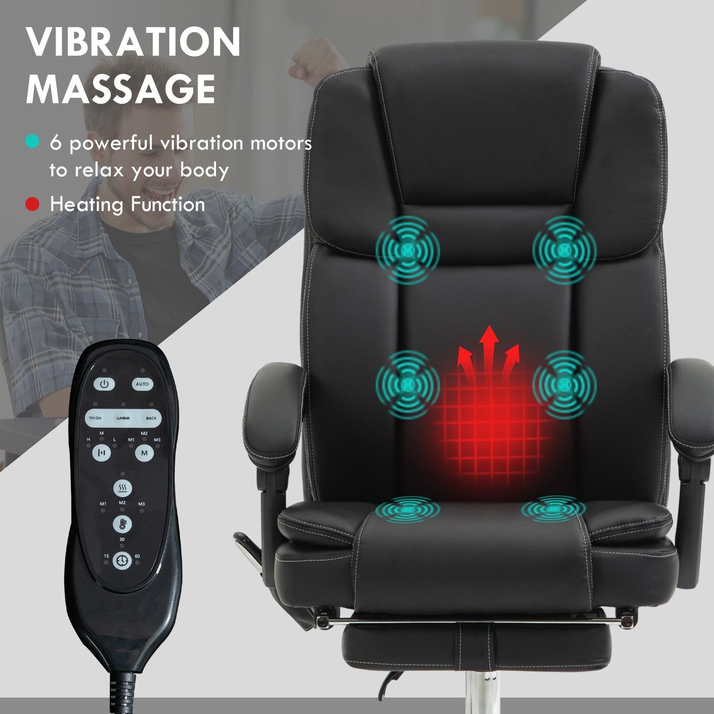 Vinsetto Six Point Vibrating Massage Office Chair - Black / Dark Brown