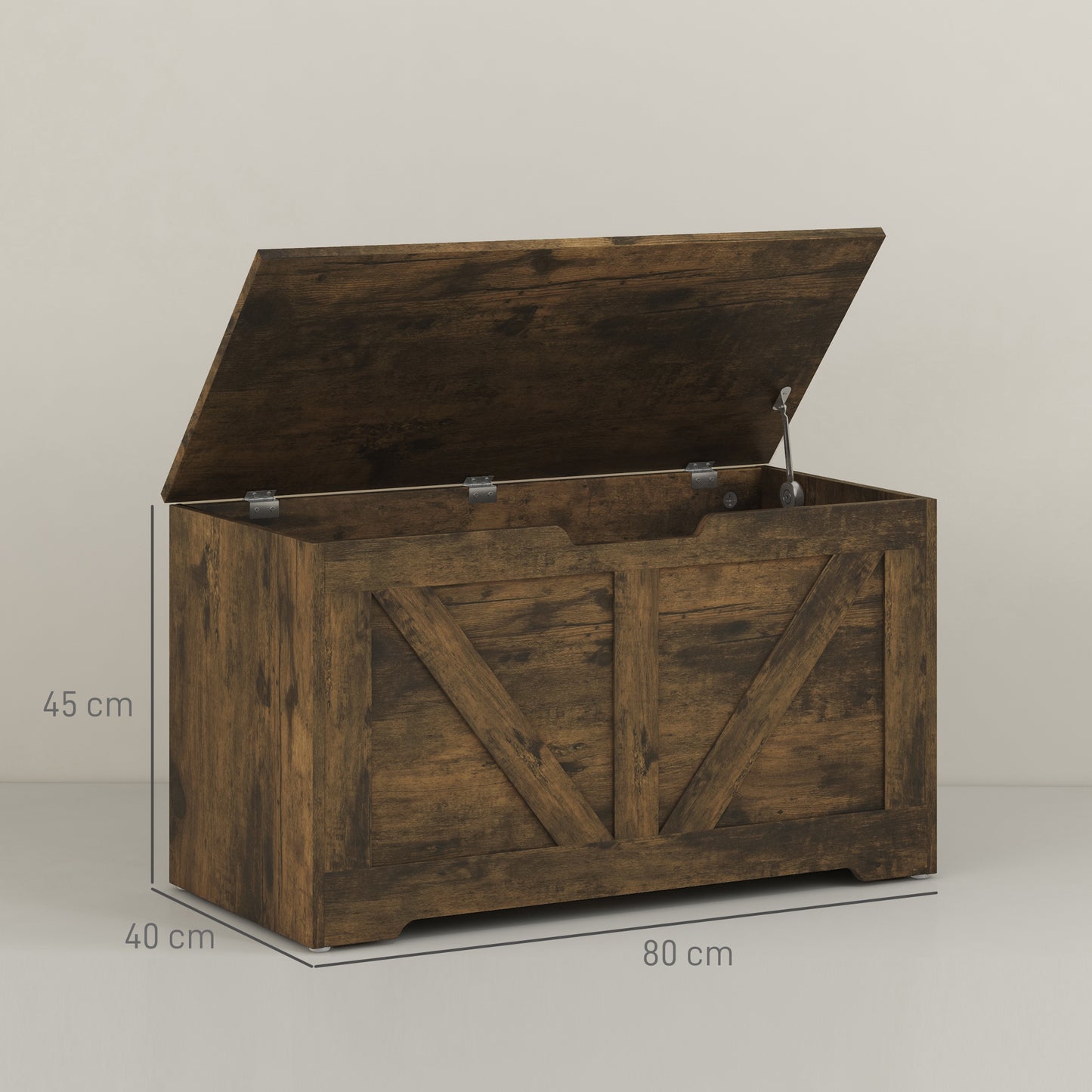 100L Home Storage Box, with Safety Hinges - Rustic Brown