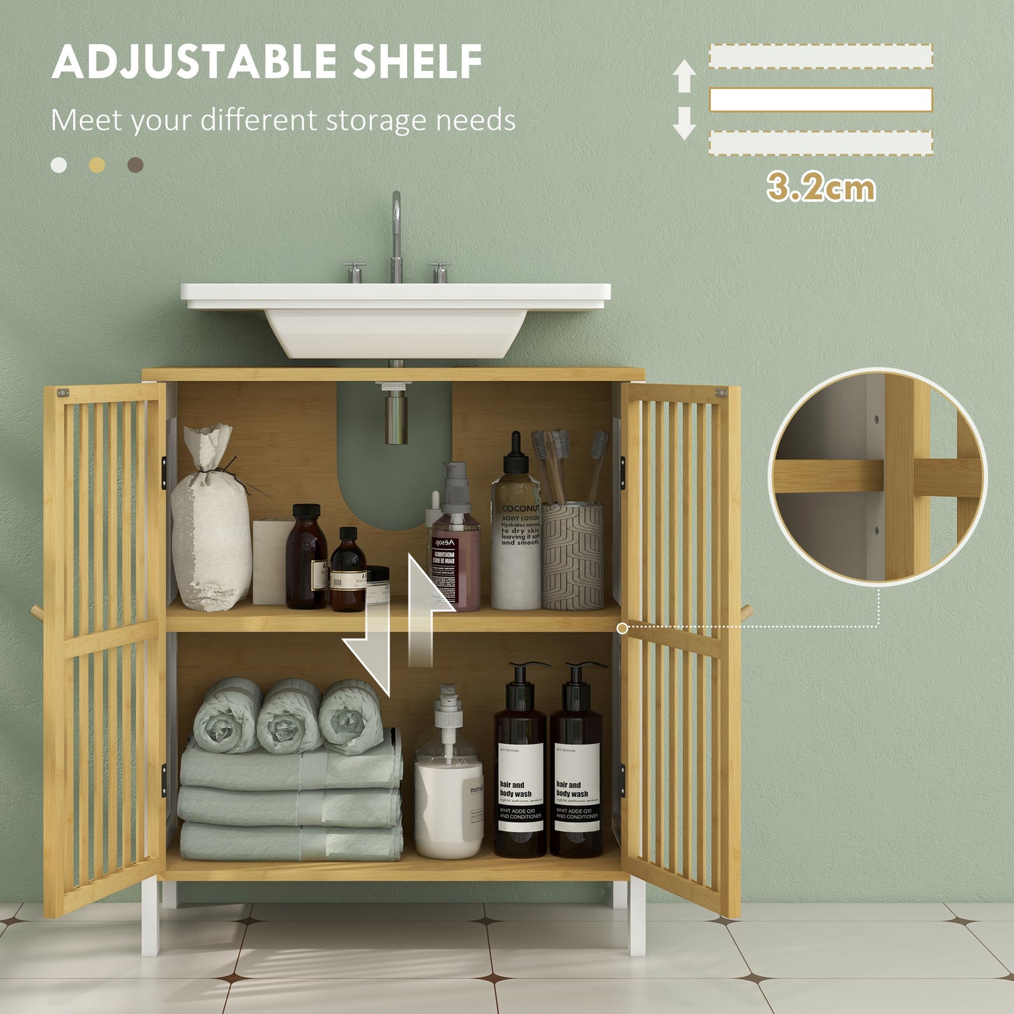 Bamboo-Blend Retro Vintage Style Cut-Out Under Sink Cabinet