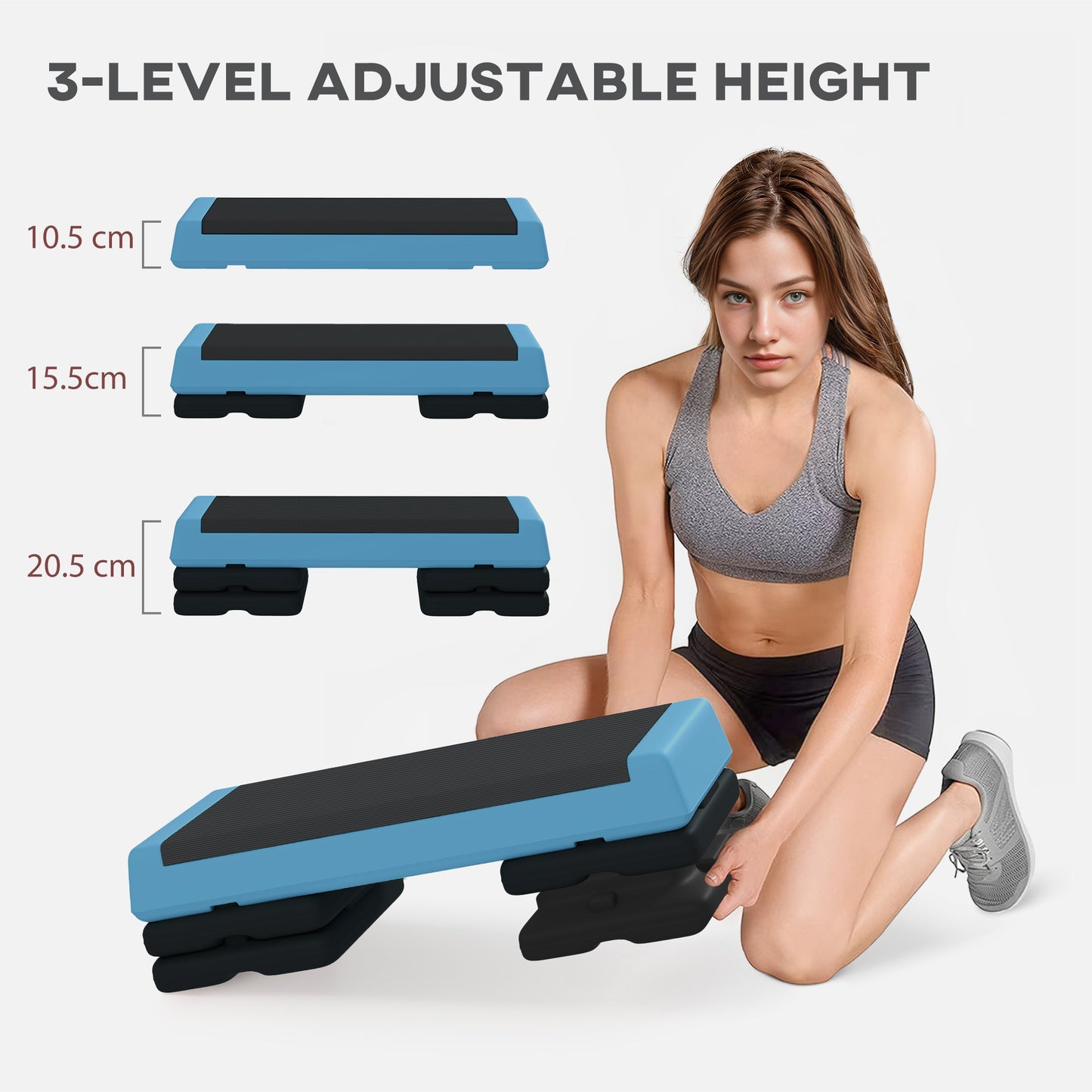 SPORTNOW Fitness Stepper, 3-Height Adjustable Aerobic Step, Non-Slip Exercise Step Board for Home Gym Office Workout, 10.5cm, 15.5cm, 20.5cm