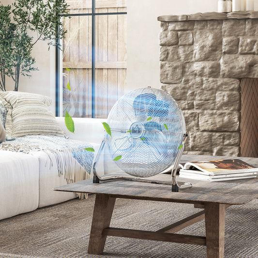 Metal Floor Fan with 3 Speeds & 120° Adjustable Tilt - Silver Tone