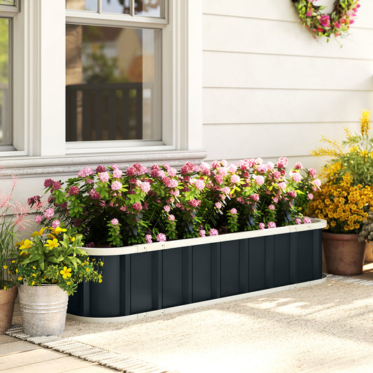 Galvanised Steel Raised Garden Bed | Folded Safety Edges | Snap-On Tool-Free Assembly | Powder-Coated Rust-Resistant | Open Bottom | 136x52x31cm | Herbs Flowers & Veg | Dark Grey