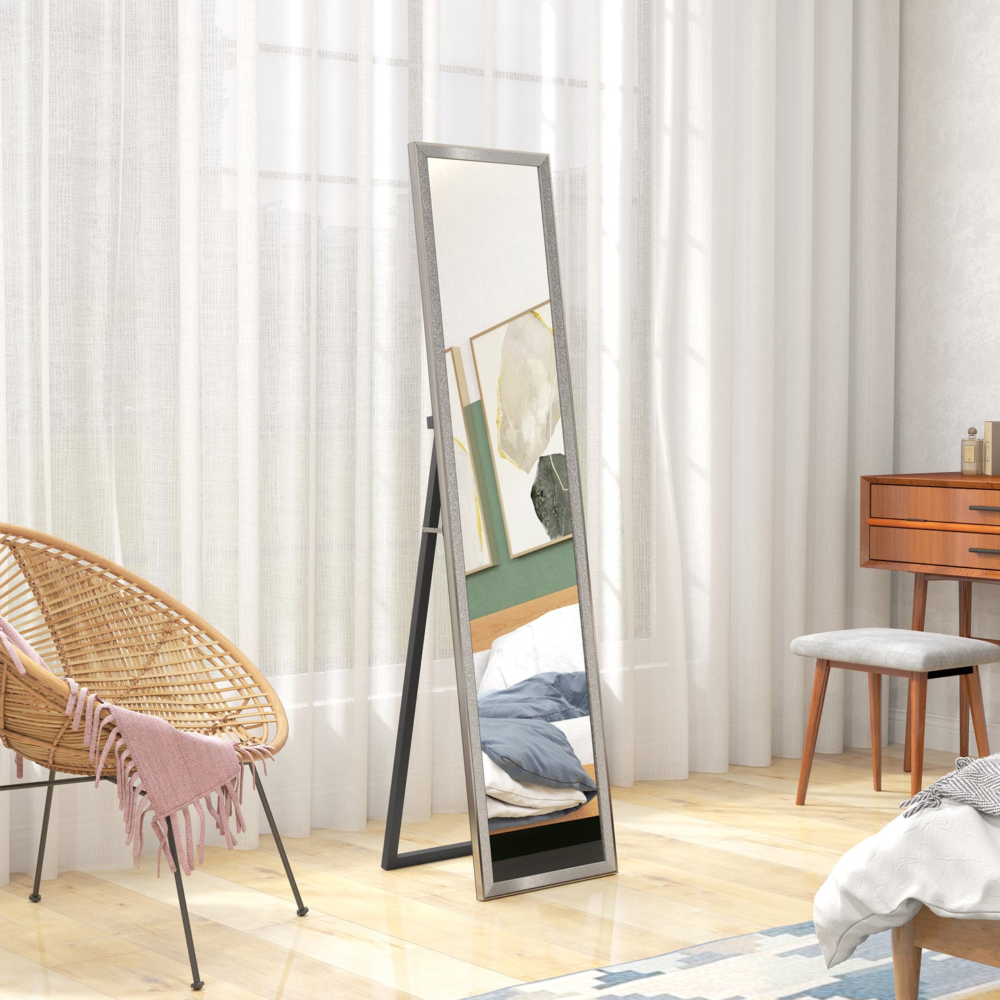 Full Length Mirror, 37 x 157cm Wall Mounted, Leaning, Free Standing Mirror, Framed Full Body Mirror for Living Room, Bedroom, Silver