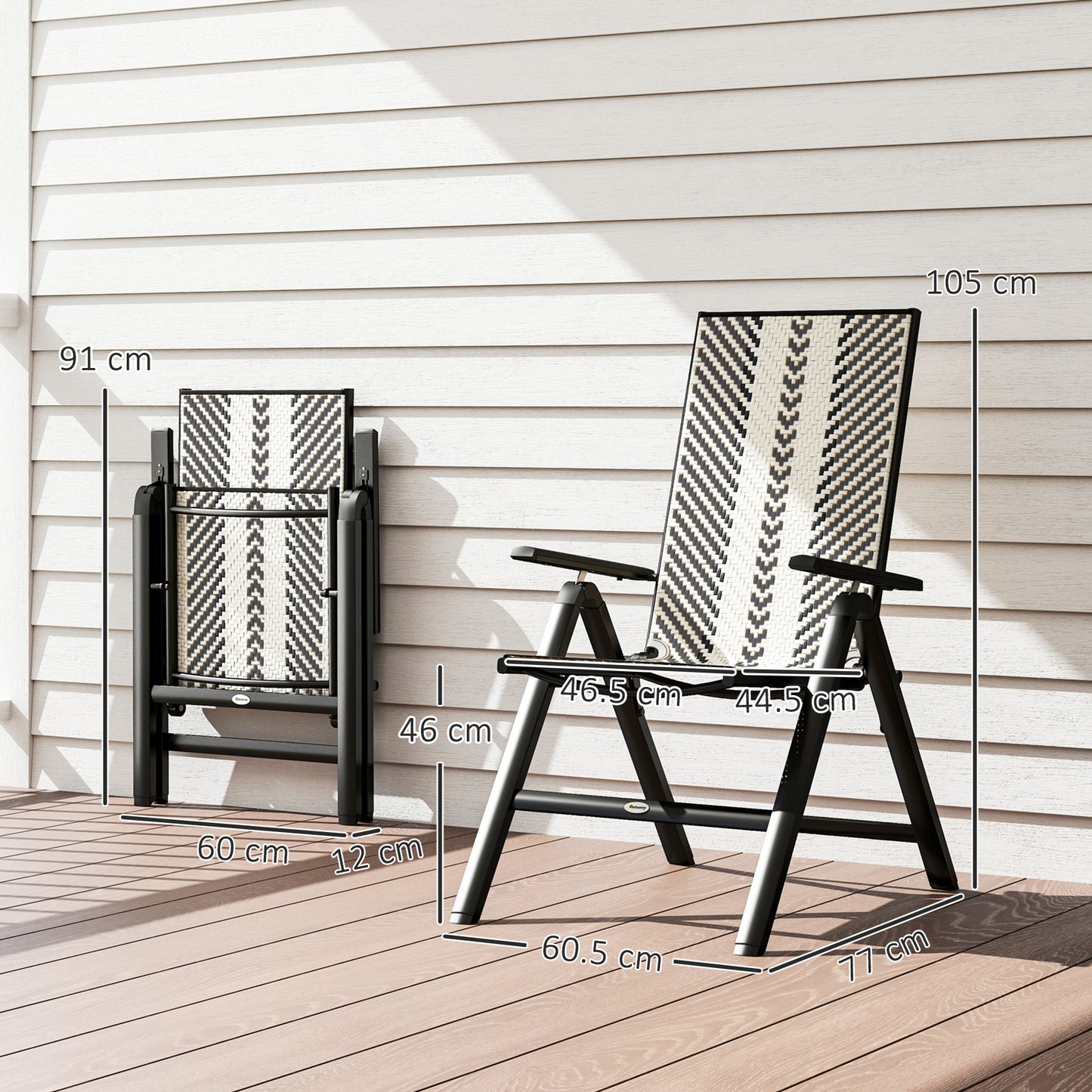 Outsunny Rattan Reclining Folding 5 Position Garden Chair - Black / Grey / Orange