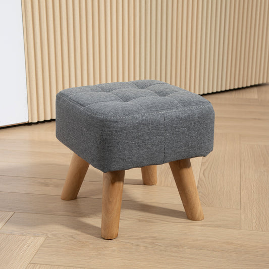 Modern Tufted Footstool, Fabric Foot Stool with Rubber Wood Legs, Padded Seat, for Living Room, Bedroom, Entryway