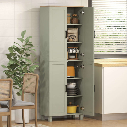 Freestanding Kitchen Cupboard, 4-Door Storage Cabinet with Adjustable Shelves, Modern Kitchen Pantry, 170cm, Green