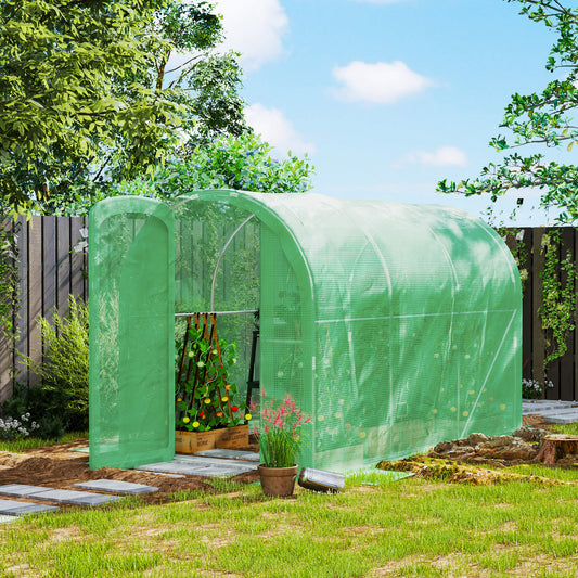 3 x 2 x 2m Polytunnel Greenhouse with Walk-in Grow House Tent with PE Cover and Galvanised Steel Frame, Green
