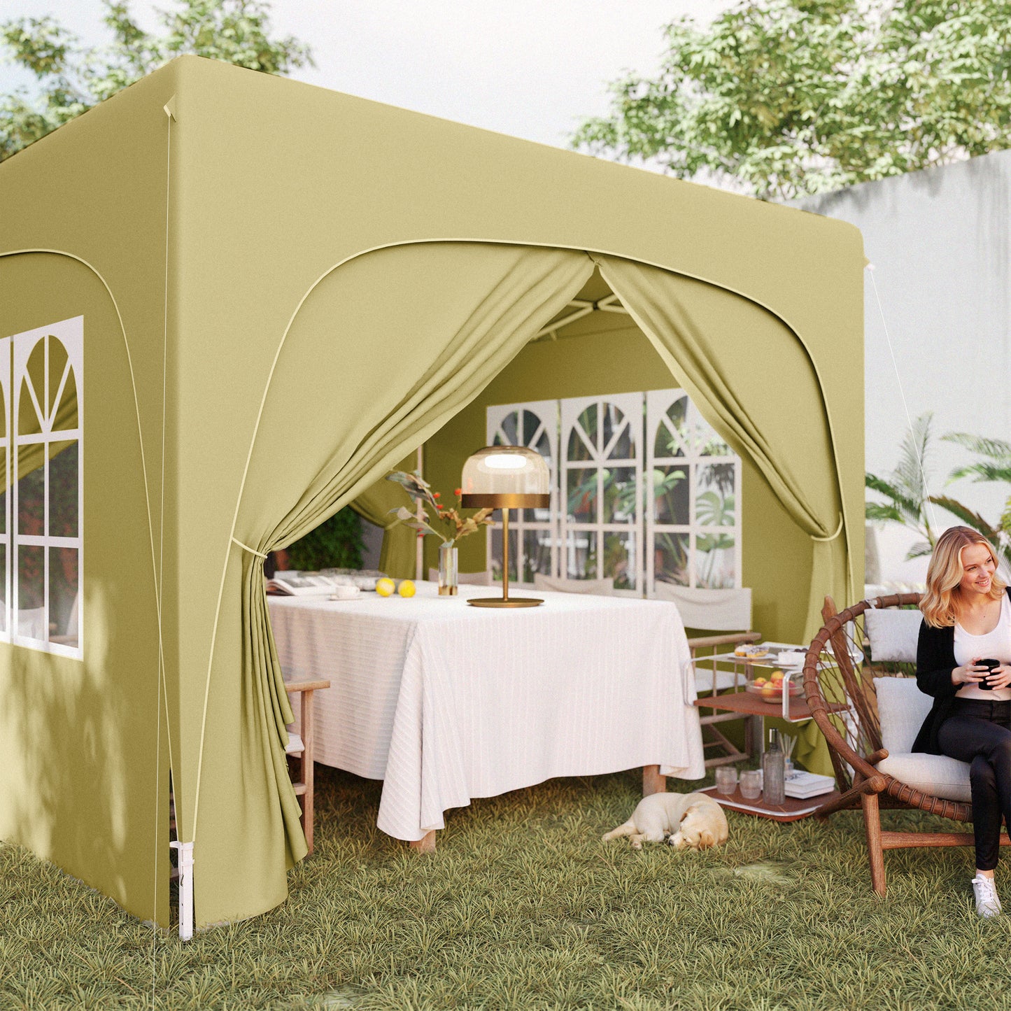 3x3m Pop-Up Gazebo | UPF50+ Oxford Fabric | 3-Height Adjustment 253-273cm | 2 Windows & Dual Doors | 8 Drainage Holes | 4 Guy Ropes & 12 Ground Stakes | Carry Bag | Fits 6-9 People | Sand